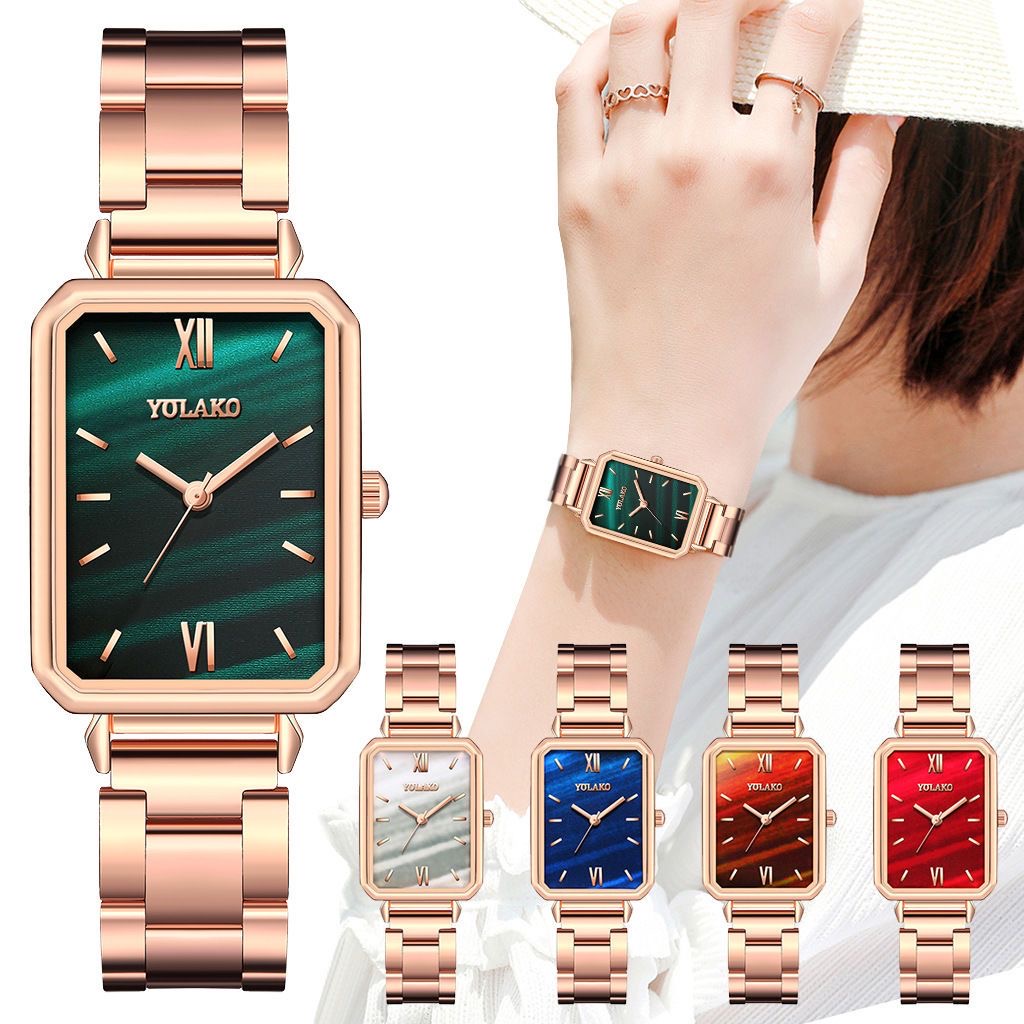 Reloj de pulsera cuadrado verde clásico para mujer, reloj de pulsera pequeño Retro, reloj de cuarzo informal para mujer
