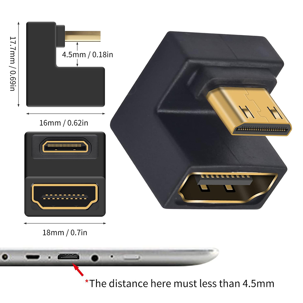 Adaptadores compatibles con HDMI en forma de U UHD 8K, convertidor extensor Mini-HD a HD de ángulo arriba y abajo para Monitor, tableta, videocámara y portátil: Rosa / 2 m