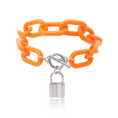 Pulsera de acrílico Punk Lock para mujeres y hombres, Color caramelo, Judy, joyería transparente, creativa, pulseras de cadena de bloqueo de Hip Hop: orange