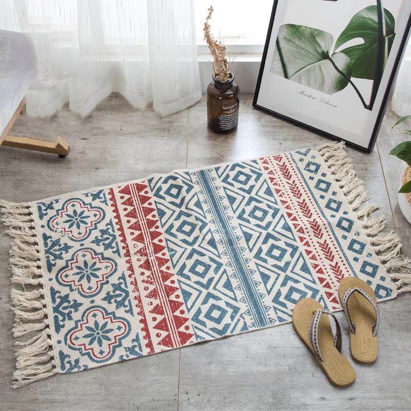 60*90cm retro boheme håndvævet bomuld linned tæpper kvast sengekant tæppe geometriske gulve måtter soveværelser boligindretning: 2