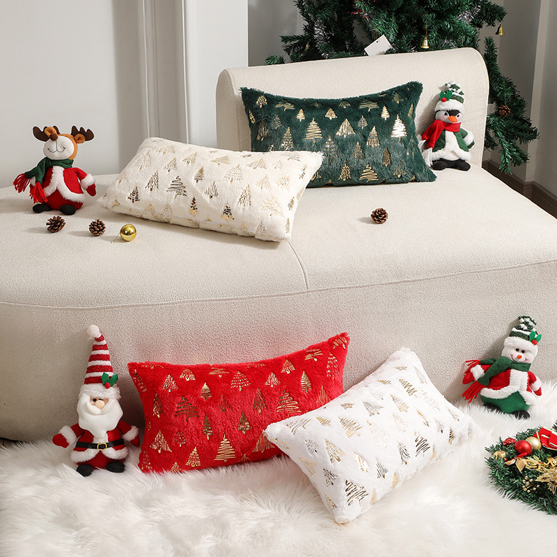 Housse de Coussin Noël Impression Feuille - 45x45cm - Taie d'oreiller Coton Doux - Style Jacquard pour Canapé