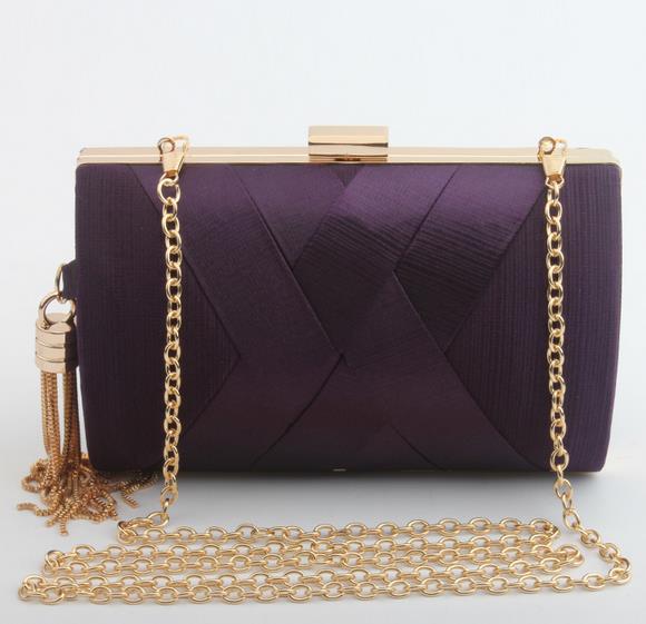 Elegante dame metall quaste kreuz striped satin damen party kupplung tasche abend tasche kette geldbörse handtasche schulter tasche klappe: purple