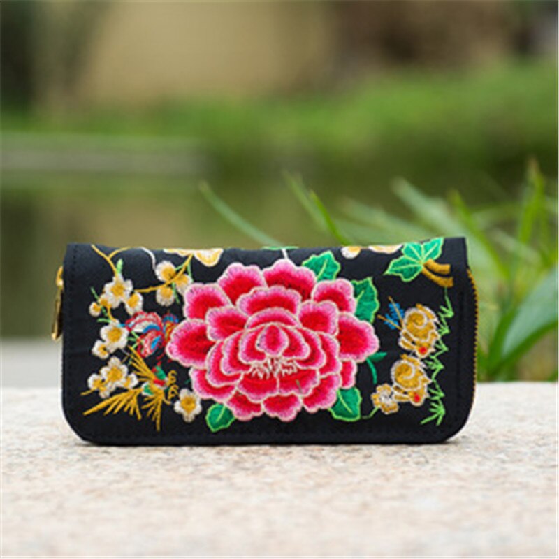 Flower Embroidered Wallet Purse Handmade Ethnic Flowers Embroidery Women Long Wallet Phone HandBag,Women Clutch