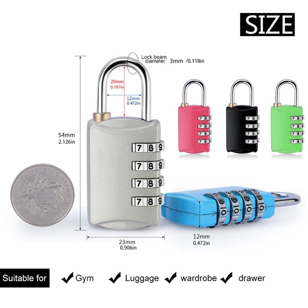 Luggage Travel Lock 4 Dial Travel Padlock Password Lock for Luggage Suitcase Baggage Toolbox Gym Locker Metal Code Password Lock