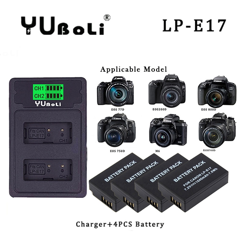 Yuboli 7.2V 1040Mah LPE17 Lp E17 LP-E17 Batterij + Lcd Usb Dual Charger Voor Canon Eos M3 M5 m6 200D 750D 760D 800D 77D Camera 'S