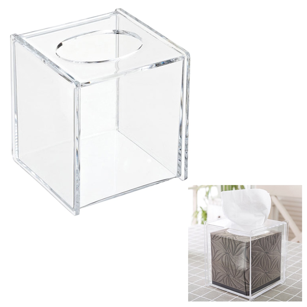 1PC Tissue Box Acrylic Transparent Square Tissue Case Tissue Holder Paper Storage Box for Hotels Home Restaurants
