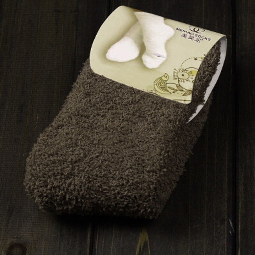 Chaussettes duveteuses pour femmes et filles, douces et chaudes, couleur Pure, pour la maison, #30: Coffee