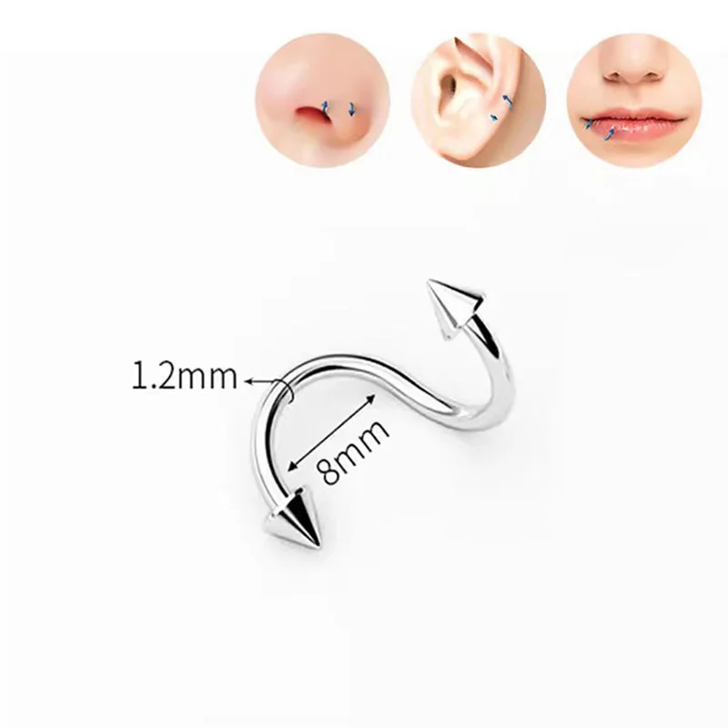Rustfritt stål nesering piercing hestesko spike septum piercing leppe tragus helix piercing kroppspiercing ring hip hop "s"