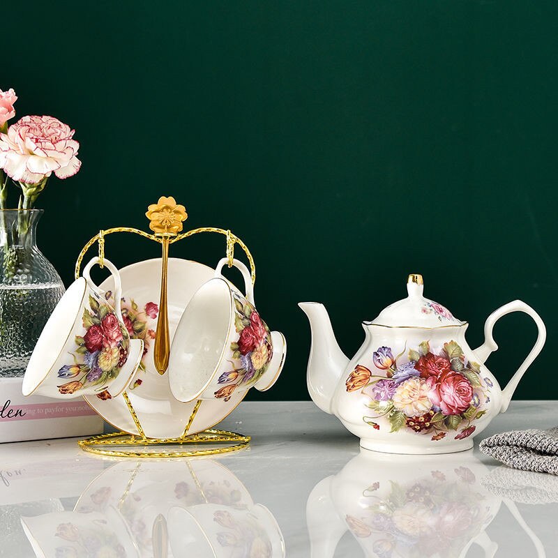 European Bone China Tea Set English Afternoon Tea Cup Set Teapot High-Grade Porcelain Coffee Pot 1 TeaPot 2 Cups and Saucers: 1Pot2CupsSaucers H
