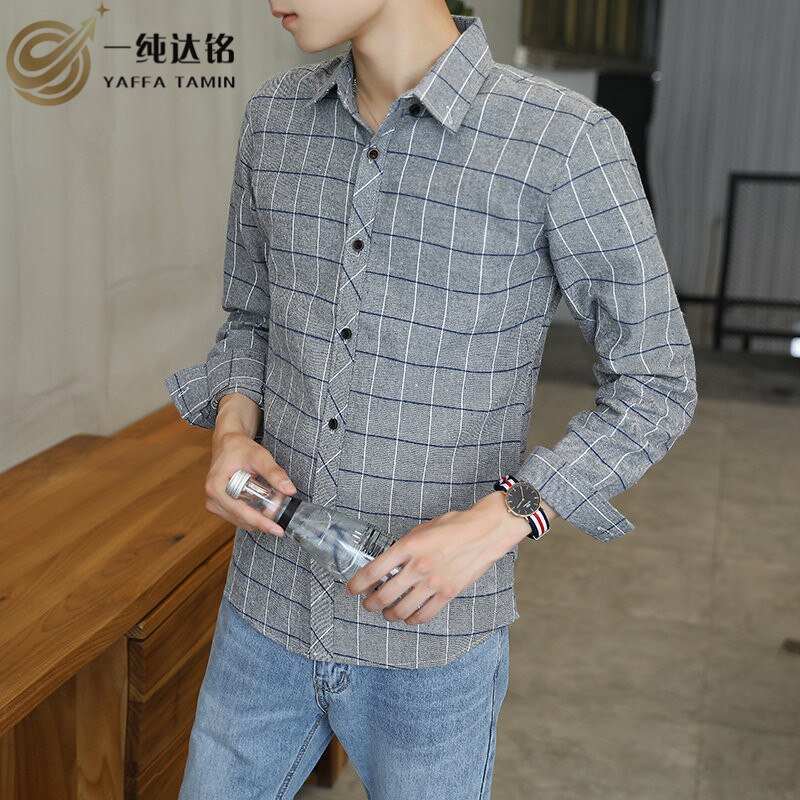 Camisas a cuadros grises, camisas informales de algodón 100% a rayas, camisas de hombre con cuello vuelto, camisas de tela ancha para hombres, camisetas a la de Top Boy: XL