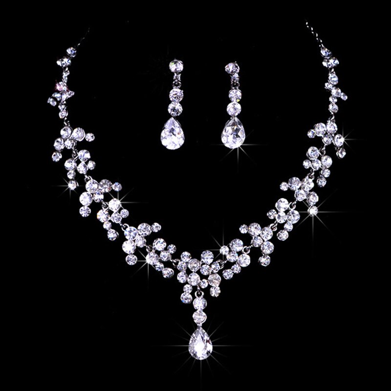 Treazy Kwastje Crystal Bridal Bruiloft Sieraden Sets Voor Vrouwen Zilveren Kleur Choker Ketting Oorbellen Set Wedding Party Sieraden: TL22J01