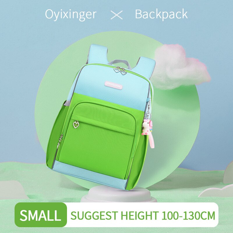 OYIXINGER Nylon Rucksack Atmungs Schul Für Primäbetreffend Studenten freundlicher Wasserdichte Junge Für Teenager Mädchen Patchwork Rucksack: klein Grün