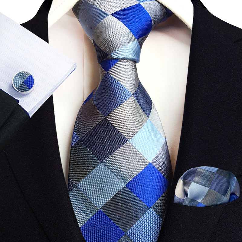 Gold Paisley Silk Ties For Men Luxury 8cm Royal Striped Necktie Pocket Square Cufflinks Set Jacquard Weave Tie Suit Accessories
