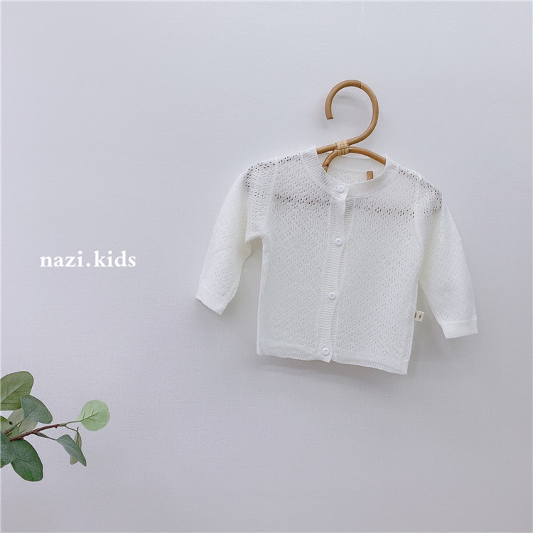 été Cardigan bébé garçons et filles découpe respirant coton couleur unie soleil preuve chemise climatisation filles manteau: 7613white / 24M