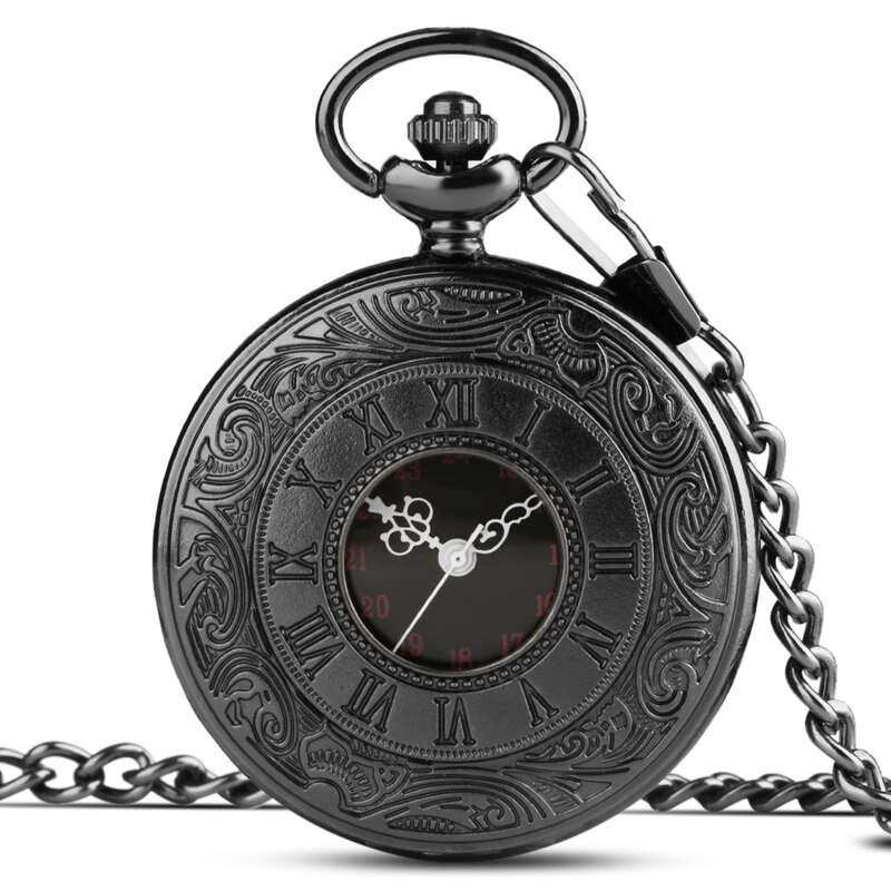 Antique rétro chiffre romain affichage Quartz montre de poche argent or collier pendentif horloge de noël pour hommes femmes: black 30cm chain