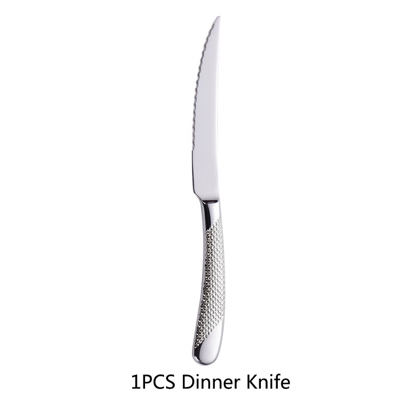 304 Stainless Steel Luxury Flatware Cutlery Set Silver Kitchen Tableware Set Dinnerware Fork Spoon Knife Western Gold Dinner Set: 1pcs Silver Knife