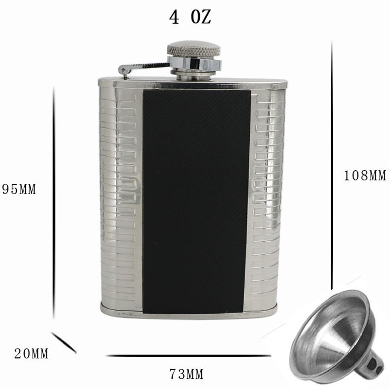 4 oz 6 oz 7 oz fiaschetta in acciaio inossidabile, in similpelle nera, portatile, per Whisky, con imbuto, bottiglia per alcol inclusa: 4 oz