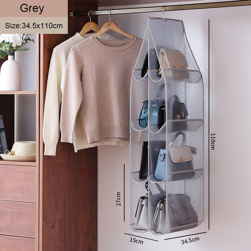 Handtaschenaufbewahrung, hängende Aufbewahrungstasche für Kleiderschrank, Schrank, Tür, Wand, transparent, staubdicht, mehrschichtig, faltbare Tasche, Organizer mit Aufhänger: MULTI