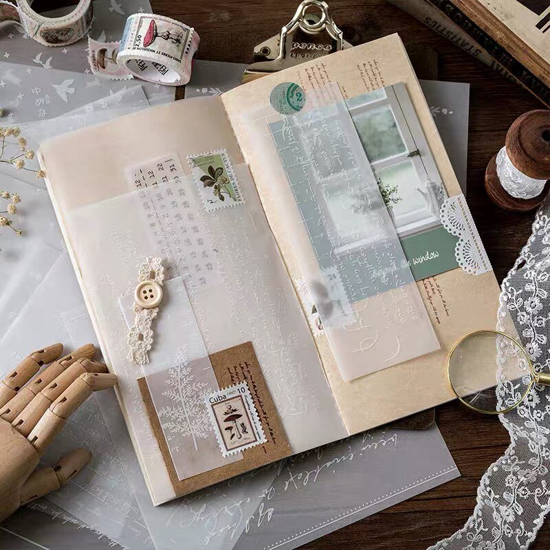 Blanco liso serie ácido sulfúrico Material de fondo de papel de diario planificador Scrapbooking decorativo Vintage papel para manualidades DIY