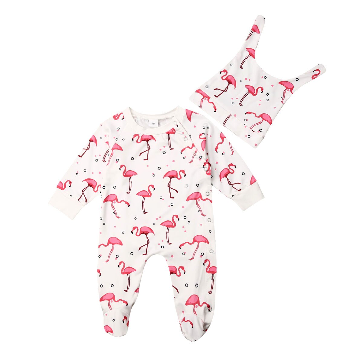 0-24M Baby Baby Meisje Jongens Bloemen Bodysuit Flamingo Romper Jumpsuit Hoofdtooi Winter Lange Mouwen Footies Pyjama Kleding: WHITE / 12m