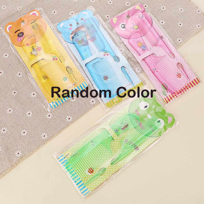 2Pcs/Set Brush Comb Cute Boy Girl Kids Gentle Soft Hair Brush Comb Set Newborn Babies Plastic Anti-static Cartoon Comb Sets: Random Color