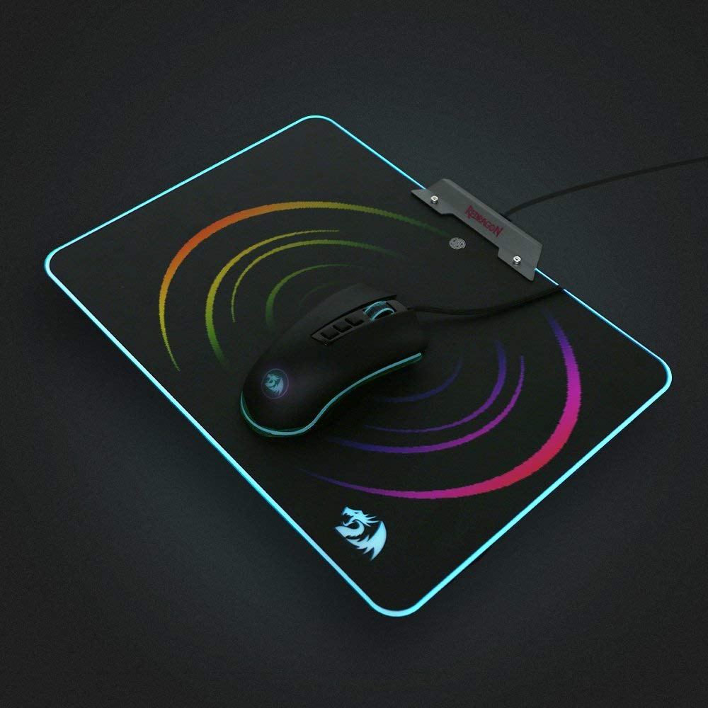 Redragon P011 Orion RGB Mousepad, Harte Oberfläche, Wasserdicht, bunte LED Beleuchtung Spielen Maus Pad matt für Computer Laptop Noteb