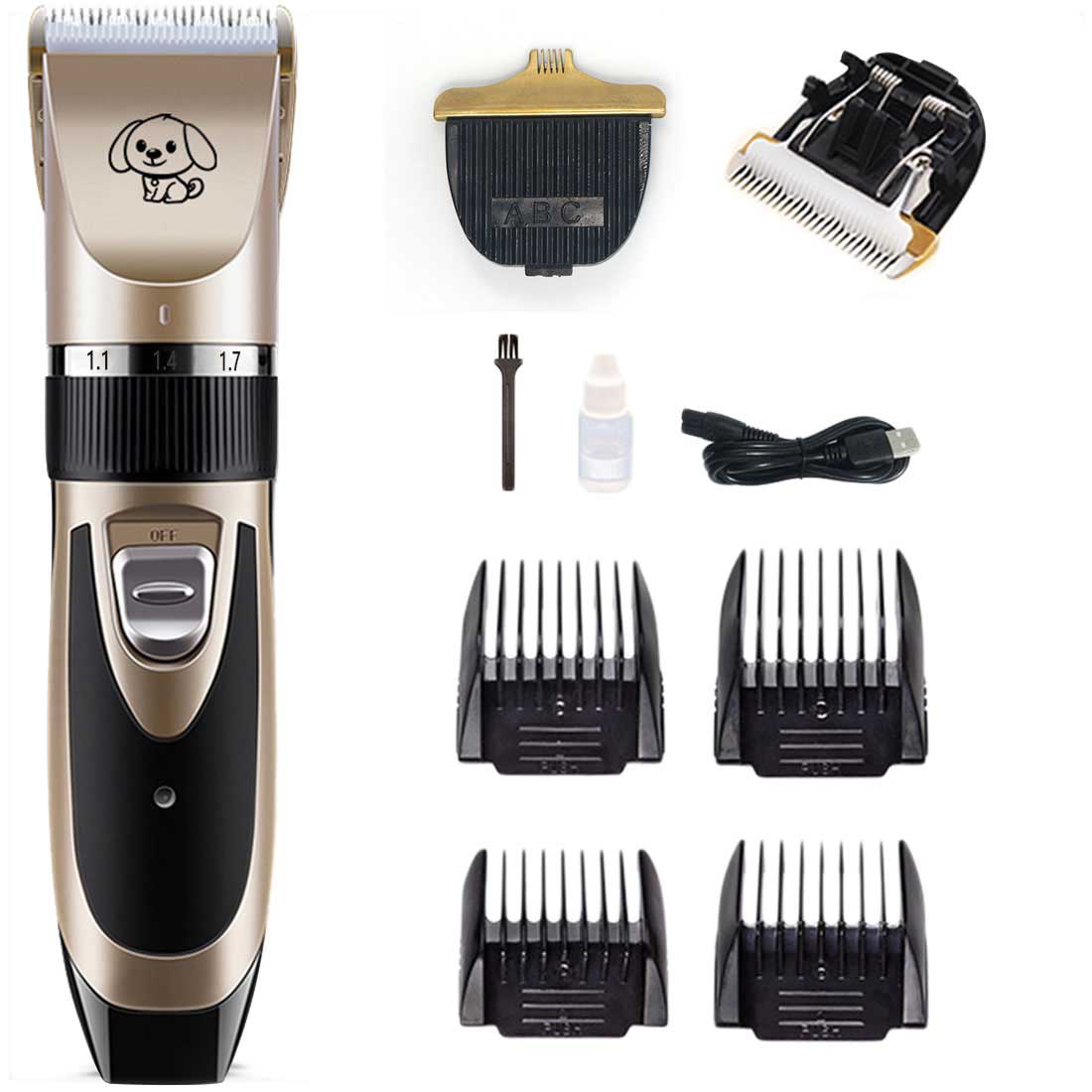 Rechargeable Pet Cat Dog Hair Trimmer Shaver Set Electric Dog Clipper Cat Low-noise Grooming Shaver Cut Machine Set+Spare Blade: Gold package 8