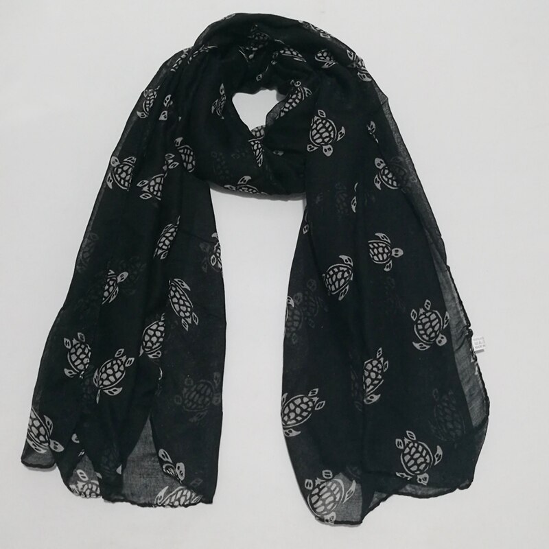 Bufanda Animal bufanda nueva Primavera Pañuelo de viscosa para mujeres tortuga de mar imprimir chales y bufandas: Negro