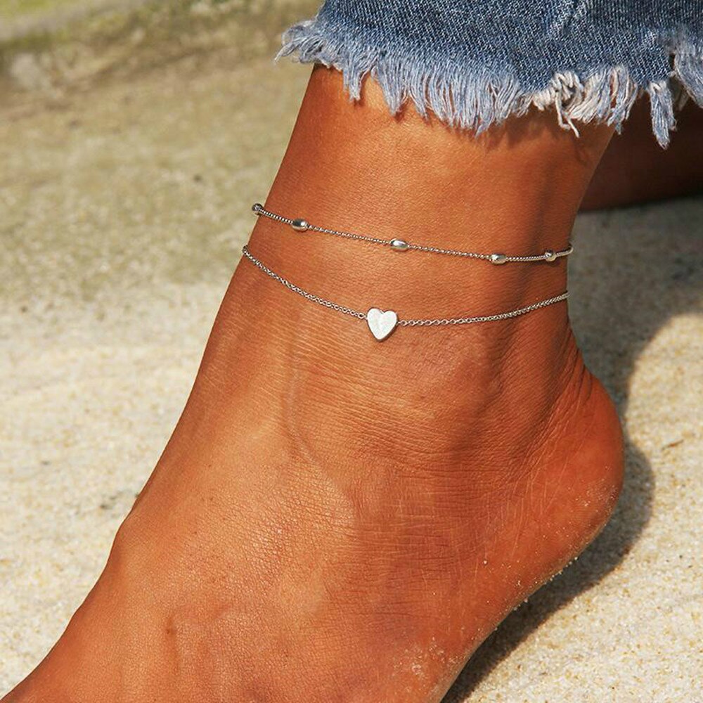 Tobillera de Color dorado y plateado para mujer, pulsera para pierna, joyería para pie de playa para verano