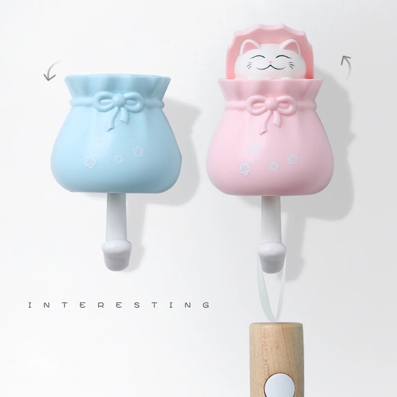 Invisible Squirrel Lucky Cat Hook Strong Sticky Cartoon Umbrella Key Hangers Adhesive Wall Decorative Hooks Sundries Organizer