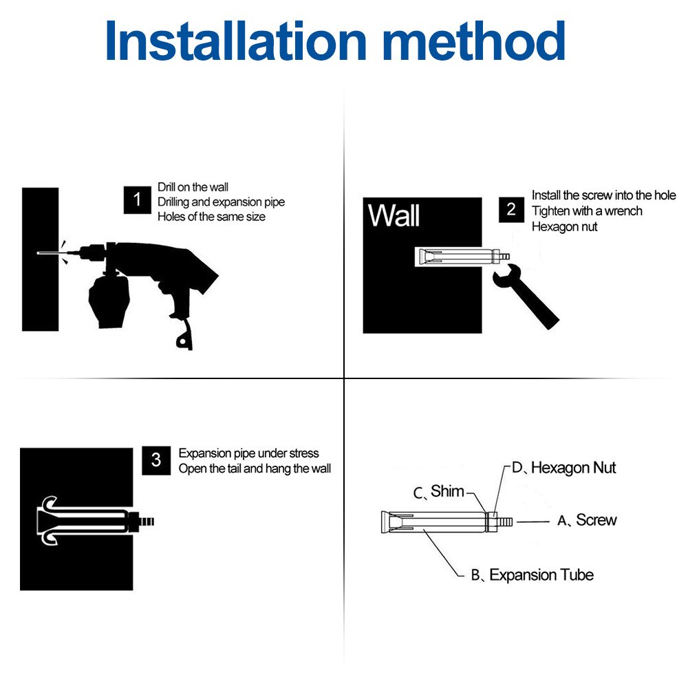 4 PCS M6 x 60 Expansion Bolt 304 Stainless Steel M6 x 60 mm Sleeve Anchor Bolts for Brick Wall Concrete