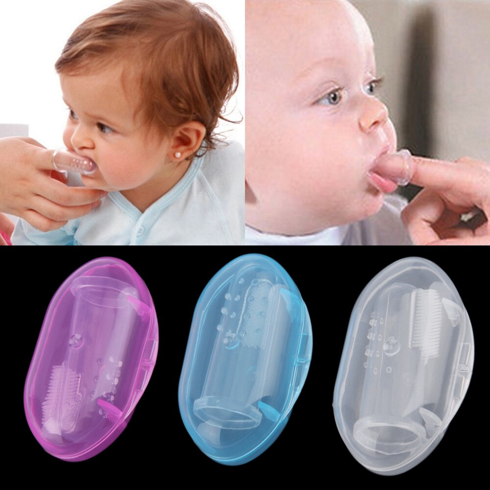1 Stks Nuttig gezonde Kids Baby Baby Zachte Siliconen Vinger Tandenborstel Tanden Rubber Stimulator Borstel met doos