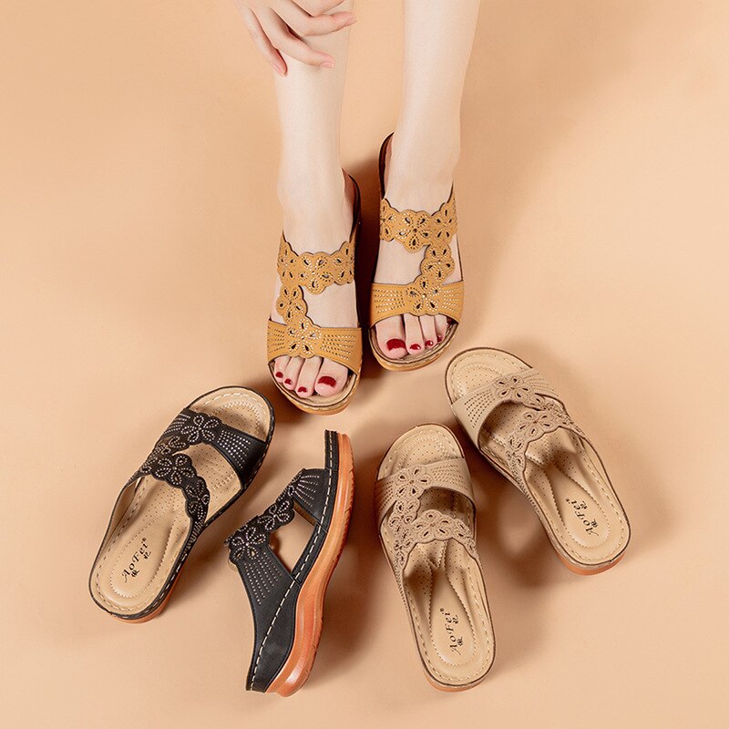 Summer ladies sequin wedge slippers slip thick slippers soft and comfortable casual shoes outdoor beach sandals