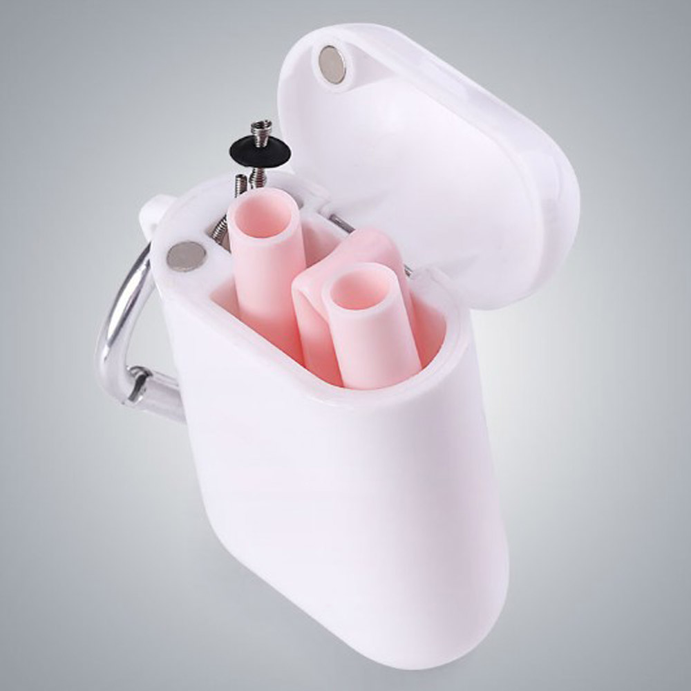 Reusable Food Grade Silicone Straw Outdoor Portable Foldable Drinking Straw With PP Luxury Carrying Case and Cleaning Brush: Pink