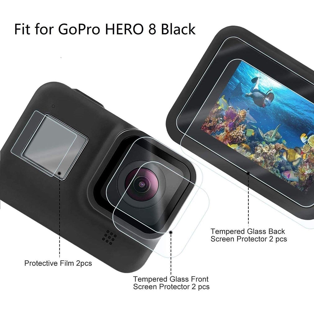 Filme protetor de tela para gopro hero 8, acessórios para câmera, filme de lente temperada protetor