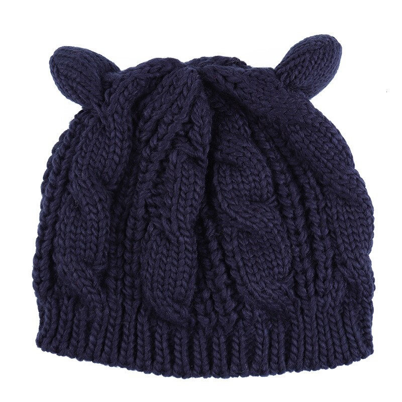 Orecchie di gatto delle donne solido del cappello di Inverno lavorato a maglia cappelli di lana berretti Cappellini uncinetto di tendenza cofano carino cappuccio delle donne gorros mujer invierno: 6