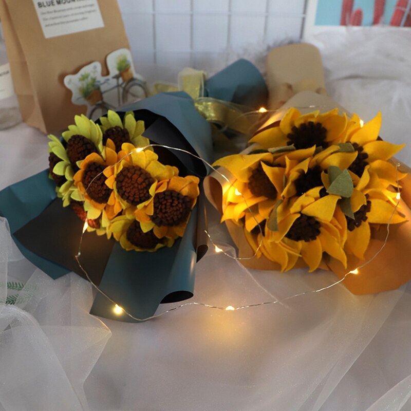 Beautiful Sunflower Bouquets Artificial Flower Handmade for Teachers' Day DIY Packing Material THIN889