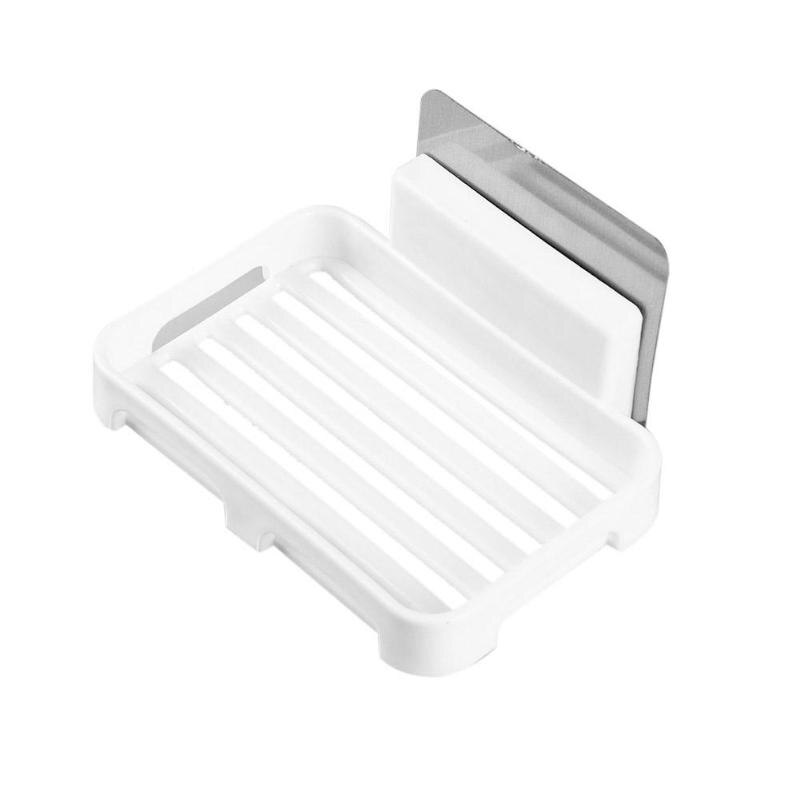 Ducha en el cuarto de baño jabón plato de caja bandeja de placa de almacenamiento caso montado en la pared jabón titular de los organizadores: Blanco