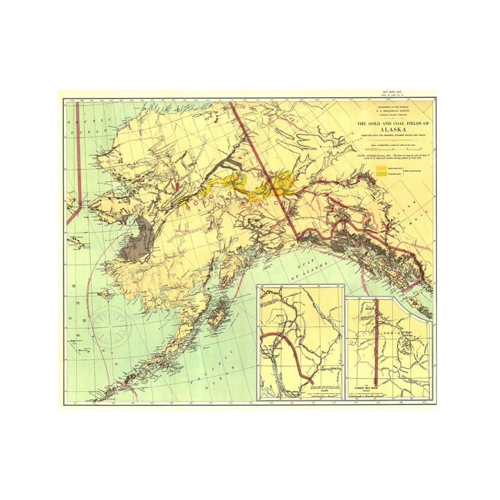 1898 upplagor vintage dekor karta väggdekor måla guld- och kolfälten i alaska 90 x 90cm hd spraymålning för vardagsrummet