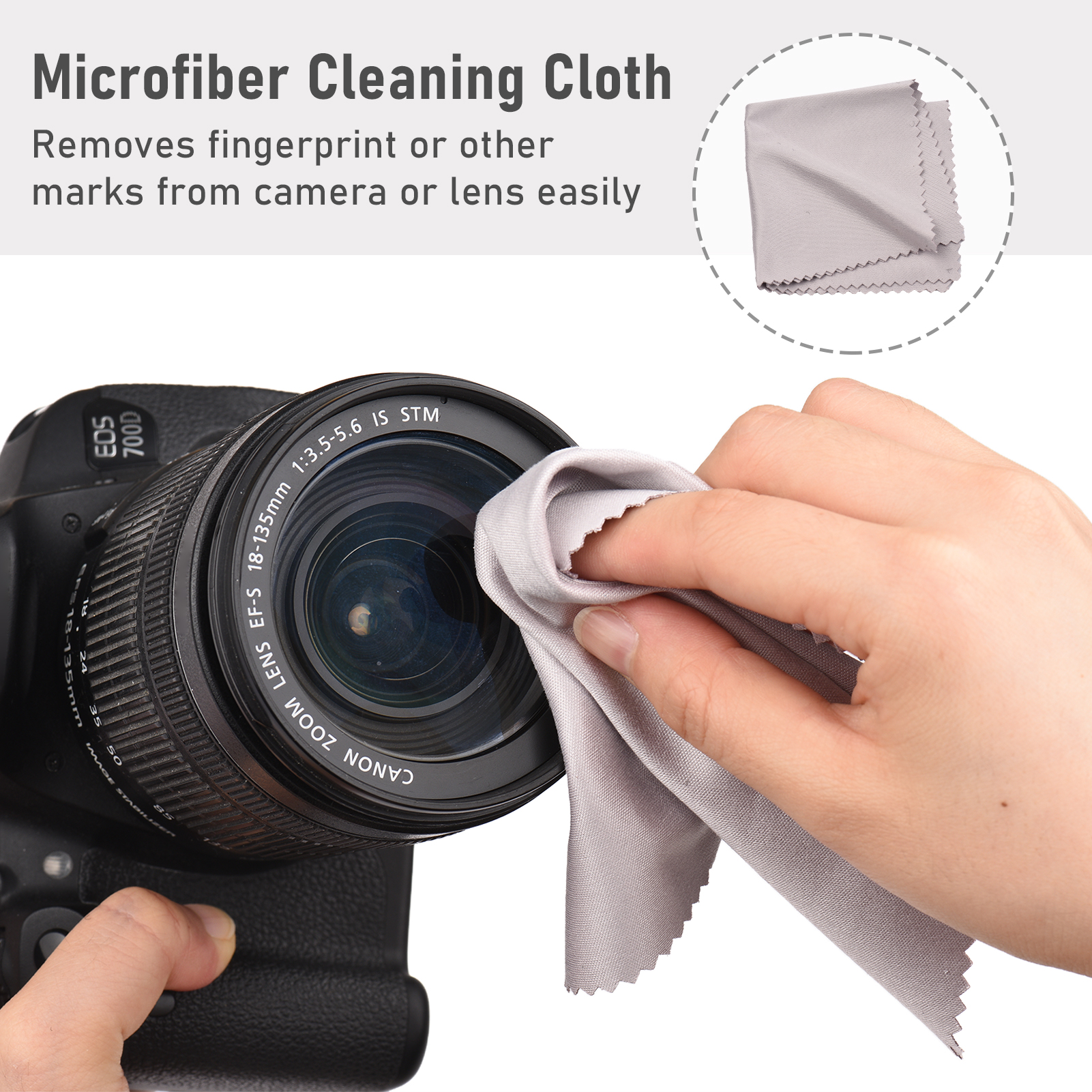 Kit de limpieza de cámara 3 en 1, limpiador de lentes con 1 par de guantes antiestáticos + 1 cepillo para lentes + 1 paño de limpieza para cámara digital DSLR