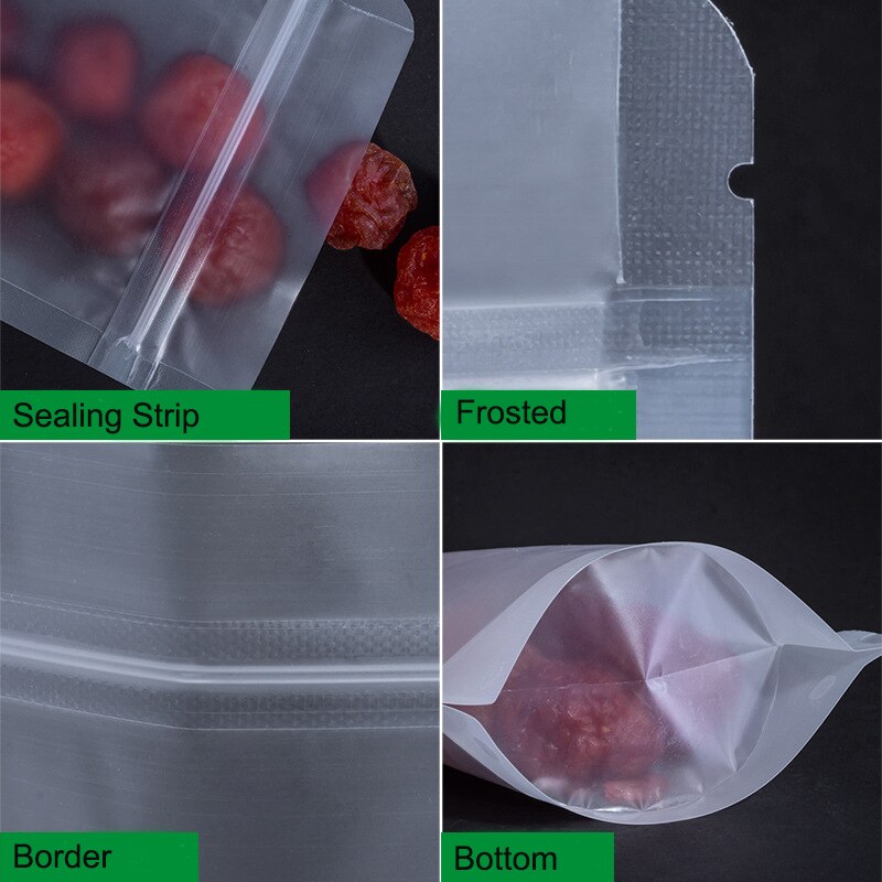 50 Pcs Zipper Bags Reusable Food Saver Storage Sack Snacks Ziplock Sealed Packet Fresh Package Transparent Frosted Packing Box