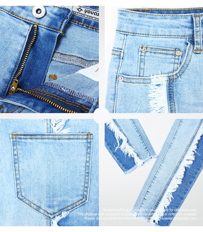 2158 Youaxon nowy przybył plus rozmiar pomponem dżinsy kobieta rozciągliwy niejednolita całość dżinsowa chudy ołówek spodnie spodnie dla kobiet