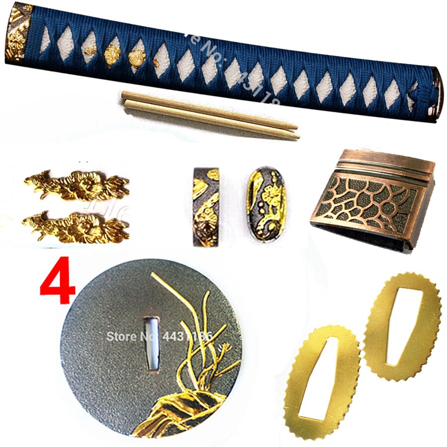 Flot metalhåndværk japansk sværdbeskyttelse til katana / wakizashi fittings sæt kirsite tsuba + menuki + fuchi + kashira + håndtag + habaki + seppa: Stil 4
