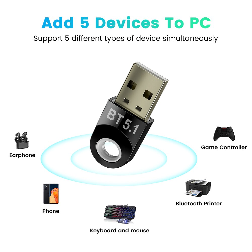 Adaptateur USB Bluetooth pour PC 5.1 5.0, Dongle Bluetooth 5 0, Module récepteur de clé, émetteur BT, récepteur Audio pour ordinateur