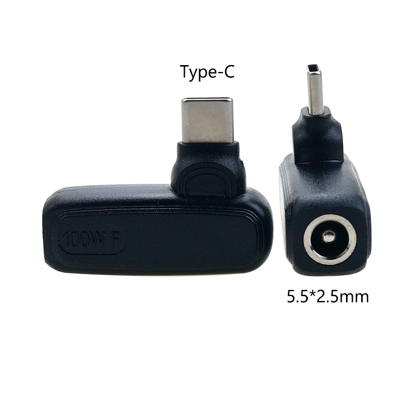 1 stk. 100w dc-strømstik hun- til usb type c-hanstikadapter universel bærbar computerstrømadapter pd-strømadapterstik: Guld
