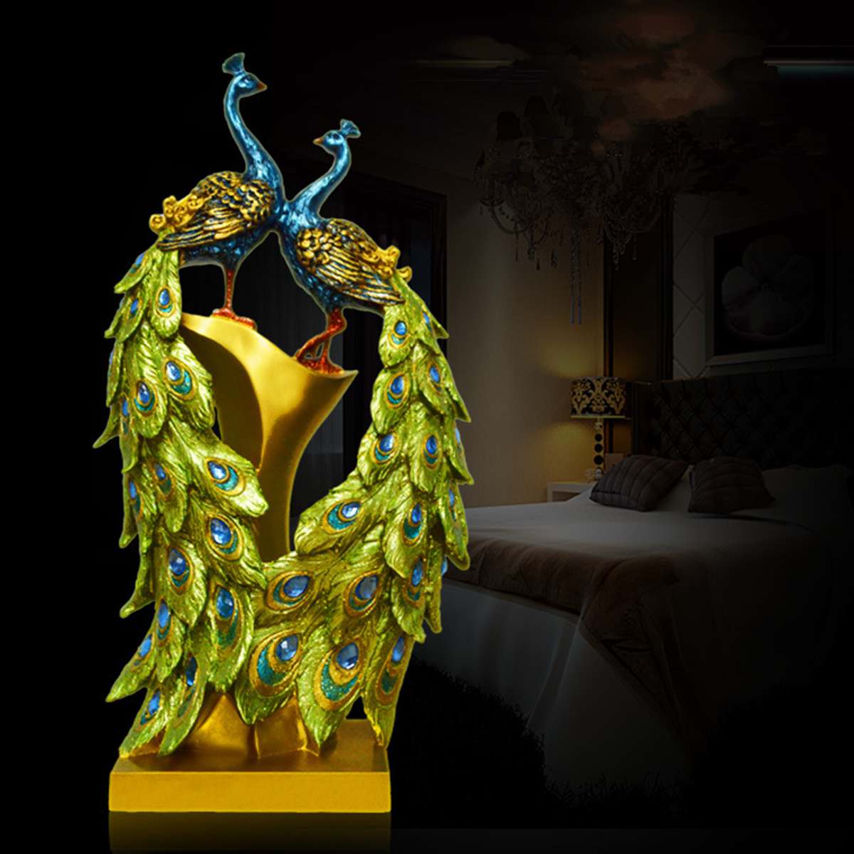 Traditionel kinesisk påfugl par skulptur elskere påfugl statue maskot håndværk ornament dekoration valentinsdag