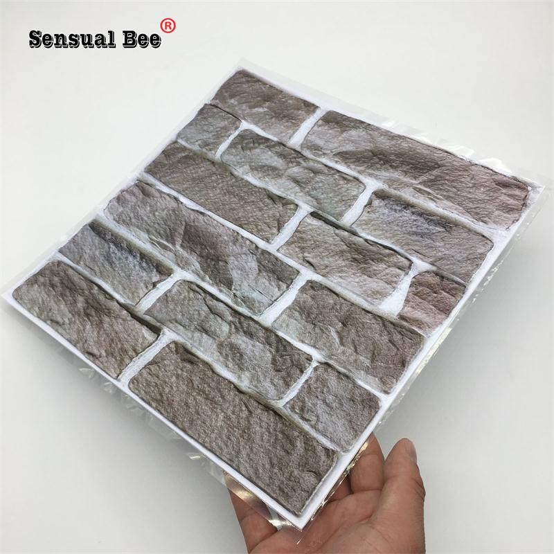 3D Gray Brick Pattern Emboss Tiles Wall Sticker Cupboard Kitchen Tile Waist Line Wall Decals Home Decor Waterproof PVC Art Mural