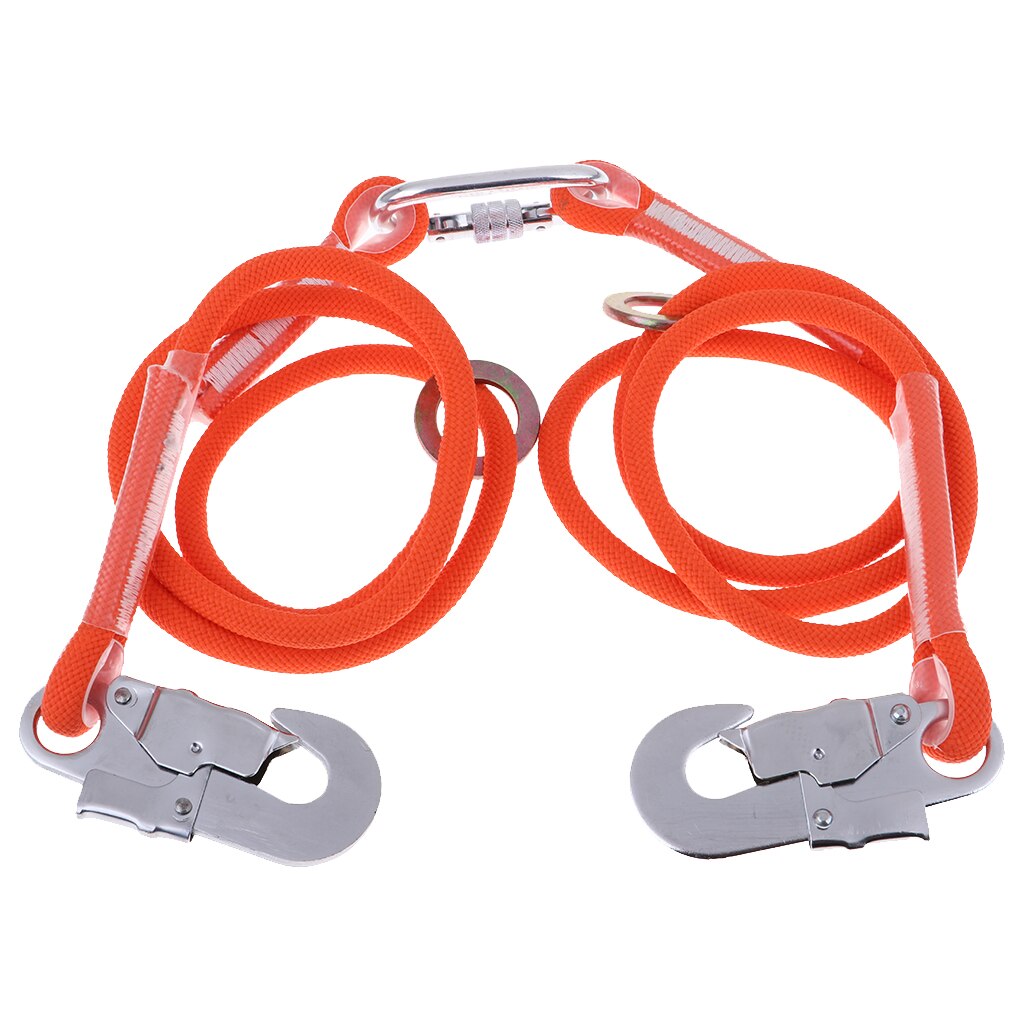 Safety Lanyard Outdoor Climbing Harness Belt Fall Protection Rope with Carabiners Single / Dual Leg Outdoor Climbing Accessories: 1.6m Double Rope M