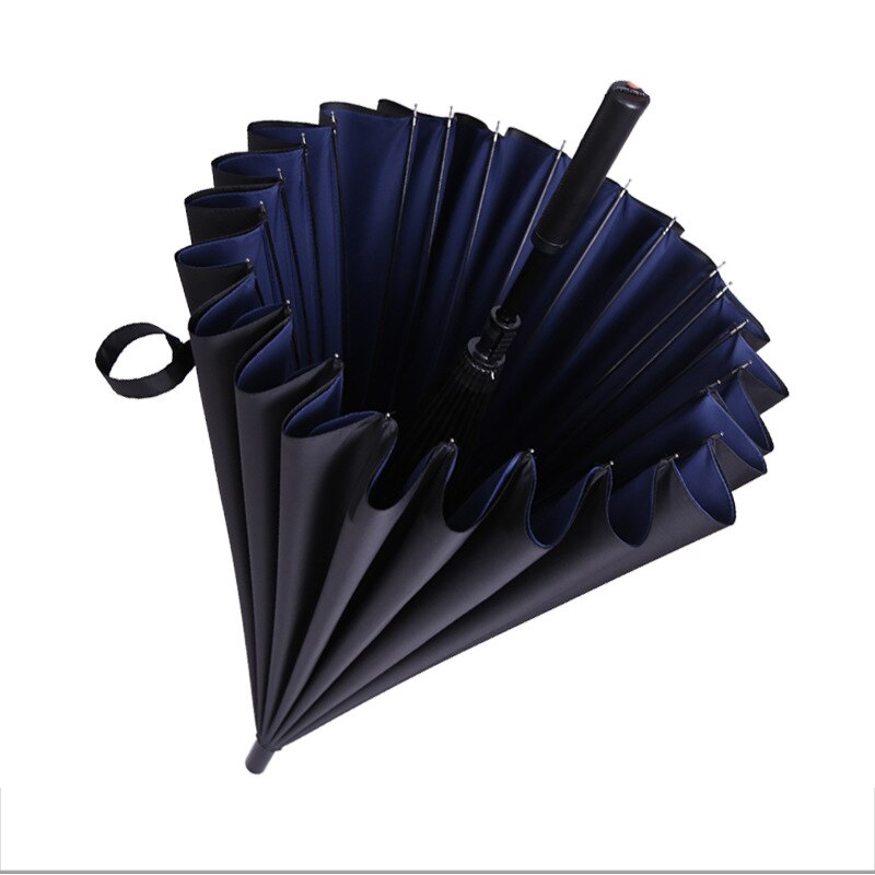 Paraguas de lluvia de calidad para hombres 24K fuerte doble a prueba de viento de fibra de vidrio de mango largo