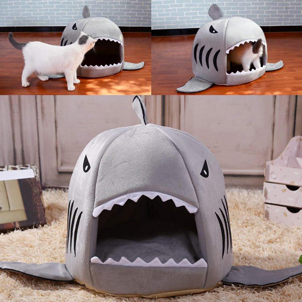 Pet Dog Katten Zachte Slapen Bed Huis Pad Shark Shape Warm Kussen Nesten Kennel